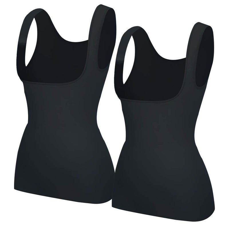 EUYZOU Women's 2pk Underbust Shapewear Tank Tops - Seamless Tummy Control Compression Camisole Tops Slimming Tank - Black XXL - Image 1